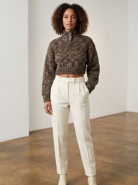 Vtg brown marled chunky knit cropped sweater L DD Sloane